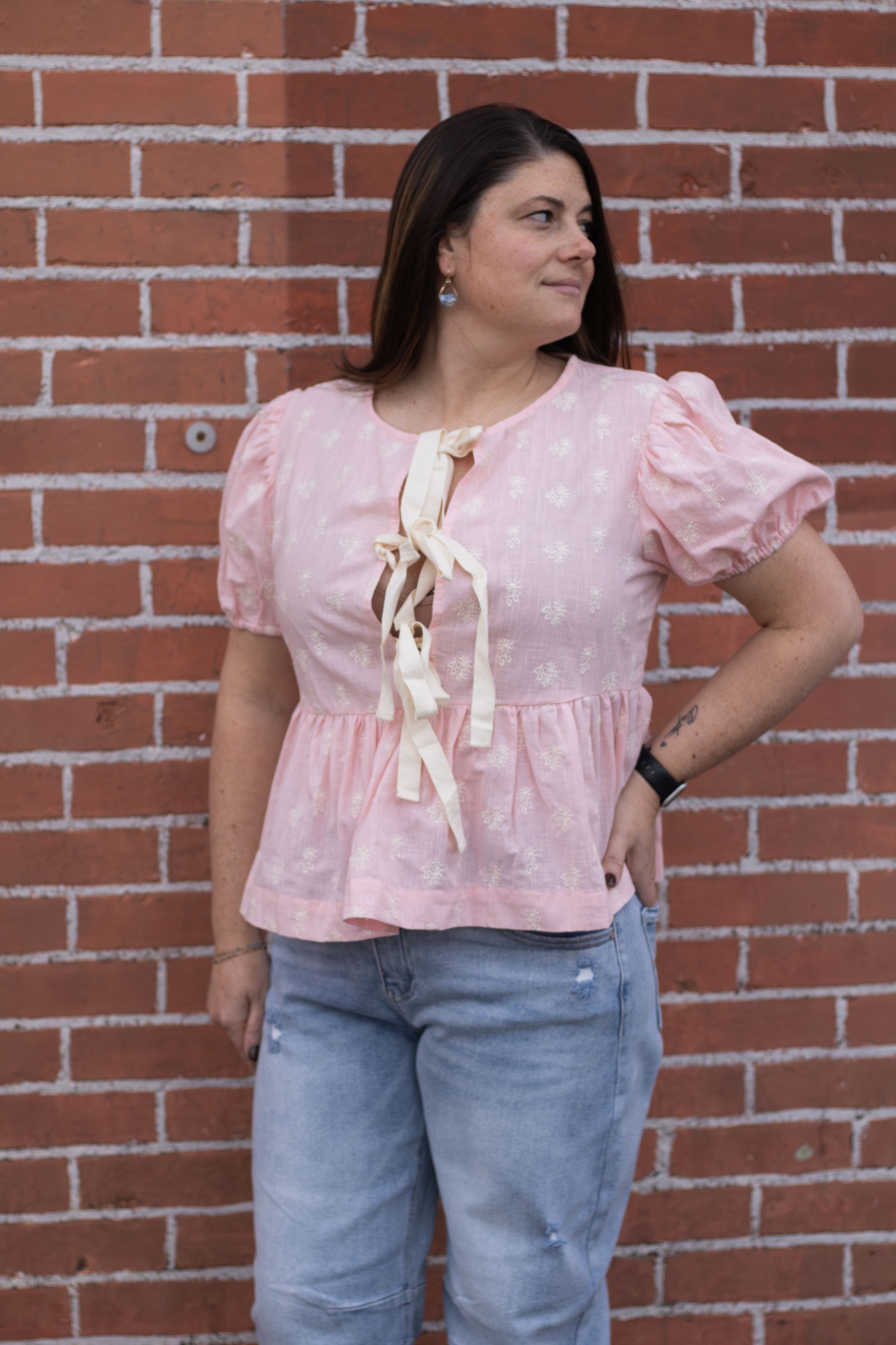 Floral Embroidered Tie Front Blouse | Linen and Pearl Boutique